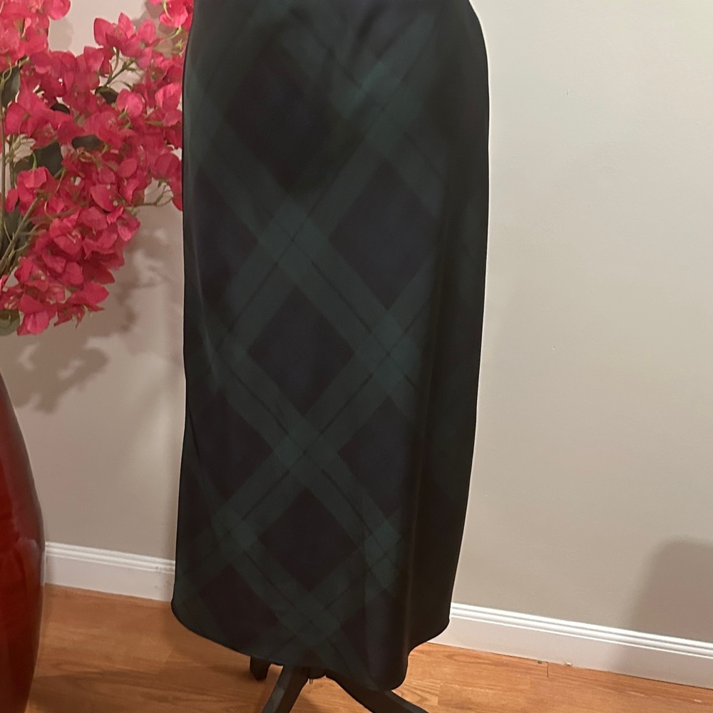 Black and Dark Green Plaid Midi Skirt
